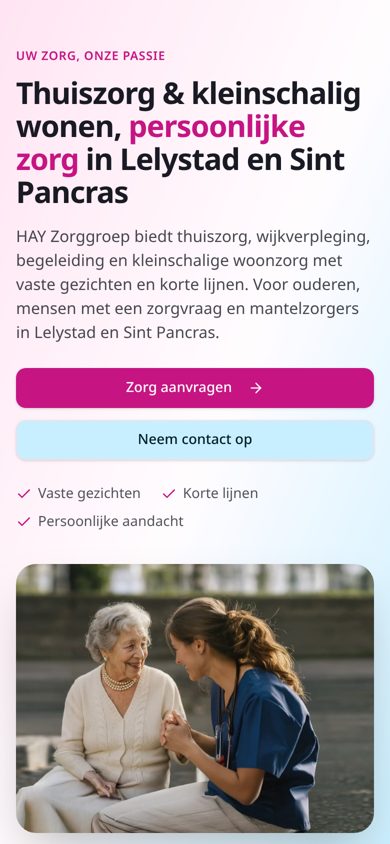 Homepage van HAY Zorggroep op een telefoon