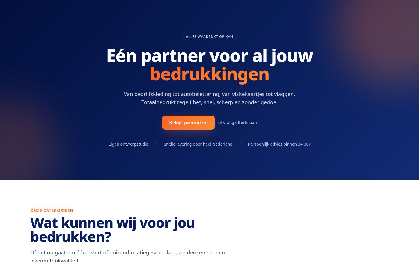 Homepage van Totaalbedrukt.nl op een laptop