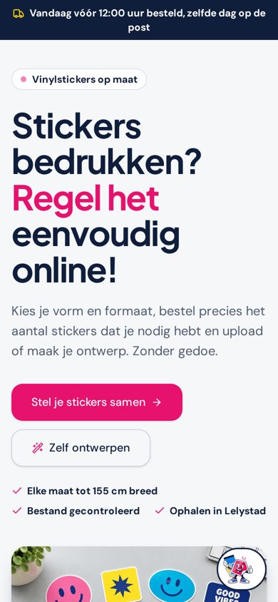 Homepage van Regel je Stickers op een telefoon